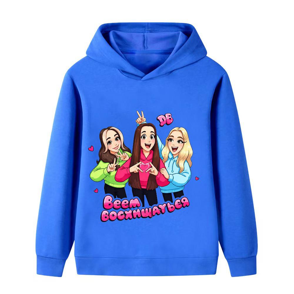 Felpe con cappuccio casual a maniche lunghe per bambine, con stampa di cartoni animati a doppia bolla