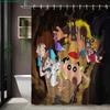 Crayon Shin-Chan & Himawari Superhero Press Conference Scene 2D Print Waterproof Shower Curtain, Blue Cityscape Bathroom Decor W