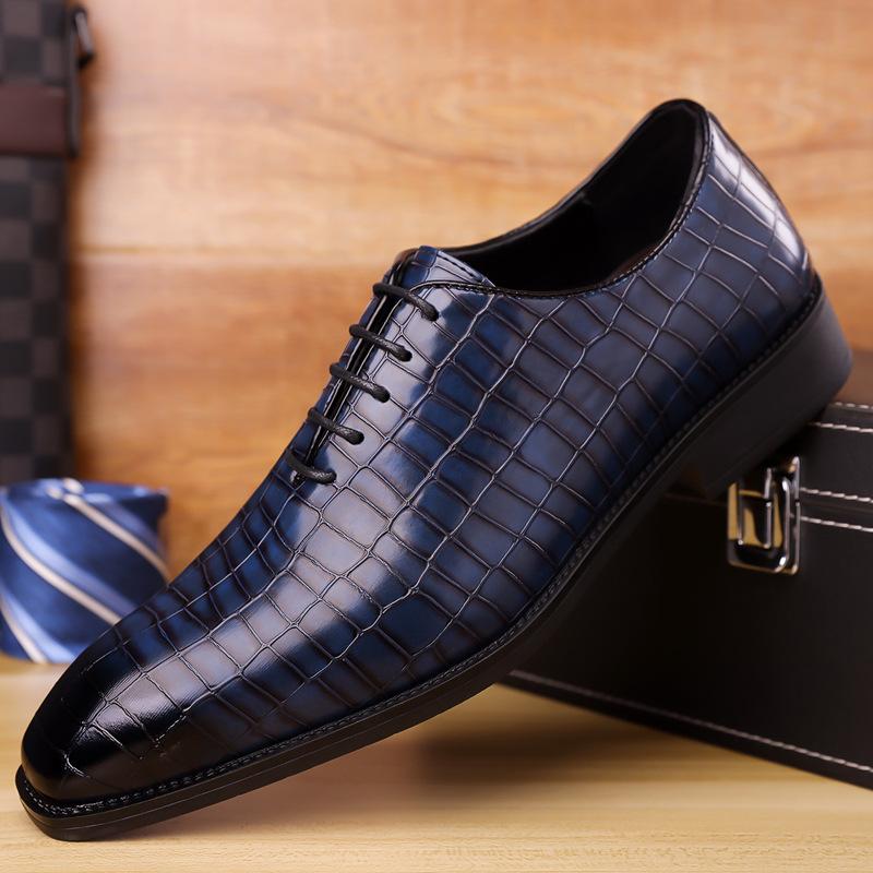 Designer New Men's Pointed Toe Lace Up Wedding Oxford Shoes Male Alligator Pattern Formal Dress Footwear Zapatos Hombre