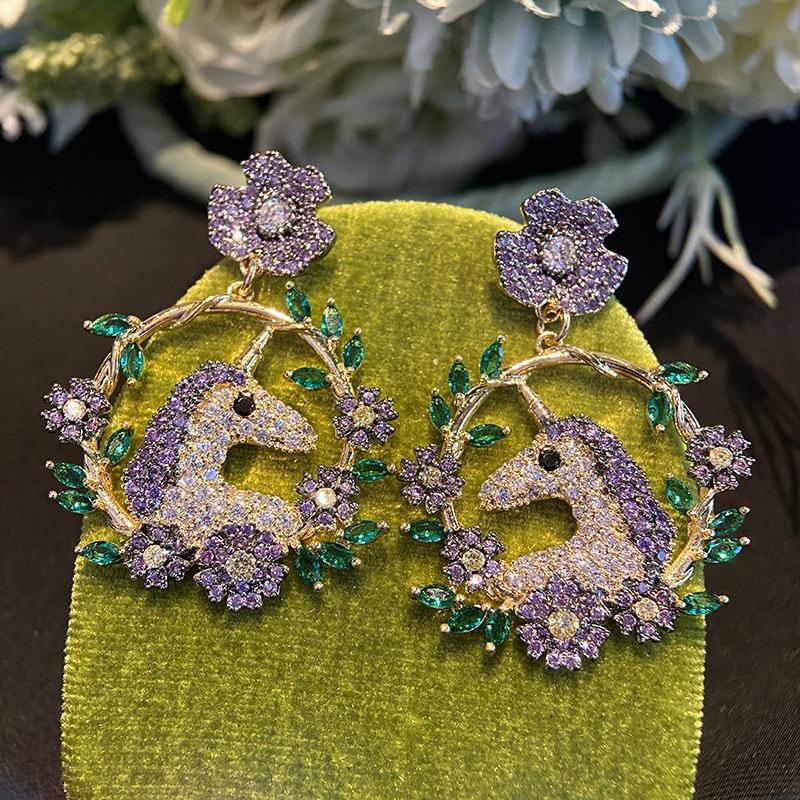 Flower Unicorn Dangle Earrings Jewelry for Women Design Luxurious Brand Jewellery Gold Plated Earings