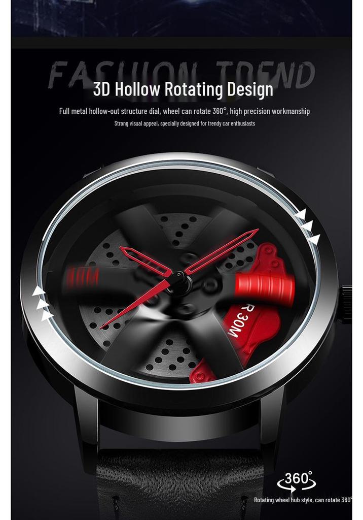 Sanda Cool Men's 3D Hollow Car Wheel Leather Strap Quartz Watch