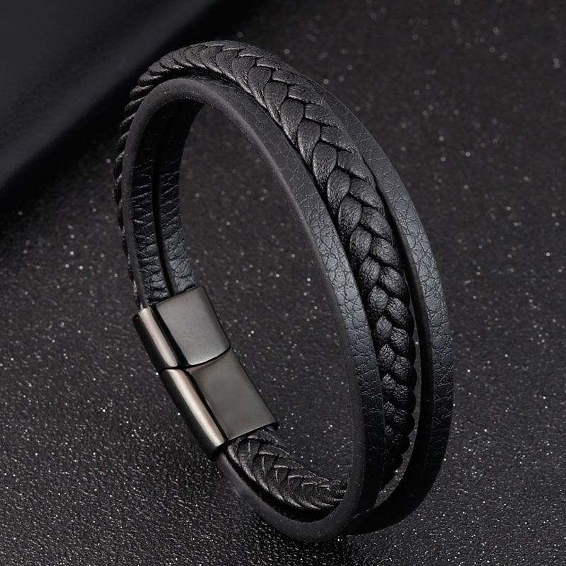 Bracciali alla moda in vera pelle da uomo Bracciali in corda intrecciata multistrato in acciaio inossidabile per gioielli da uomo e donna