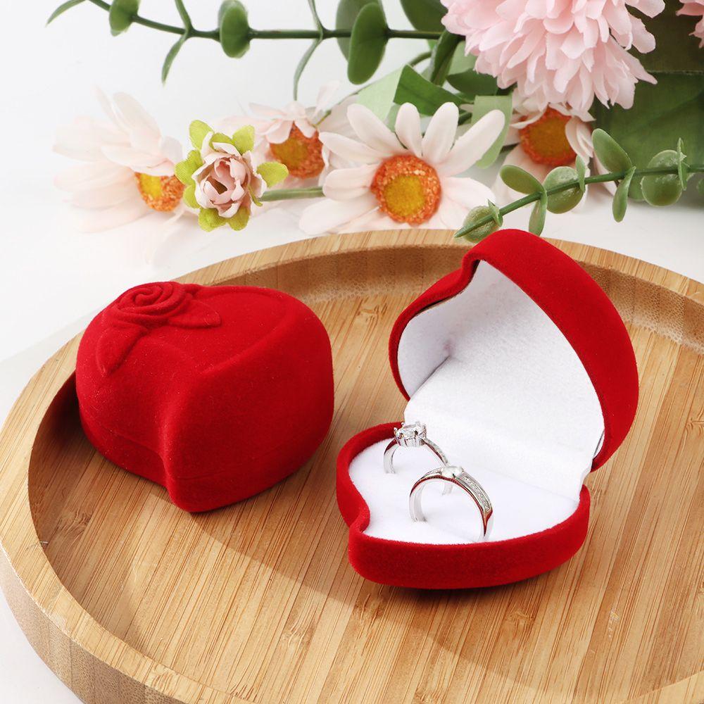 Engagement Exquisite Wedding Velvet Jewelry Box Ring Display Box Red Rose Double Ring Storage Box