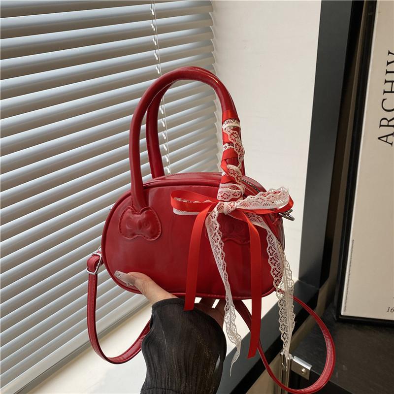 New Trendy Fashion Small Square Bag Versatile Messenger Bowling Bag Portable Red Bag Female