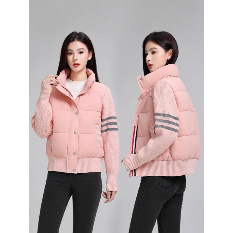 Cotton clothes women's short autumn and winter new stand-up collar loose splicing knitted loose casual jacket jacket cotton-padded clothes