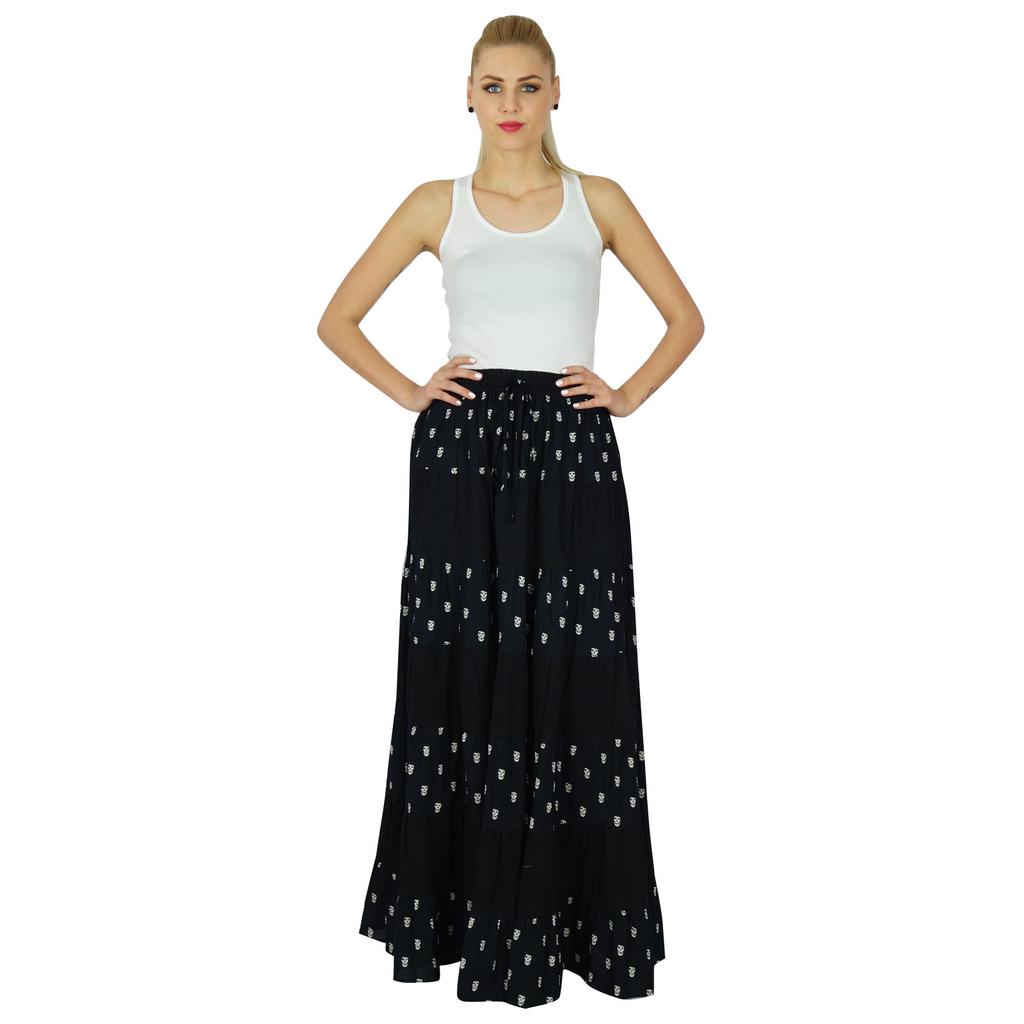 Bimba Long Flaired Cotton Skirt Boho Style Maxi Elastic Waist Bottoms