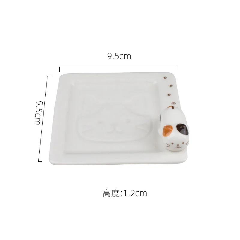 

New Japanese Style Ceramic Cute Cat Square 3D Lying Cat Soy Sauce Dishes Vinegar Seasoning Plate Calico Cat Exquisite Tableware
