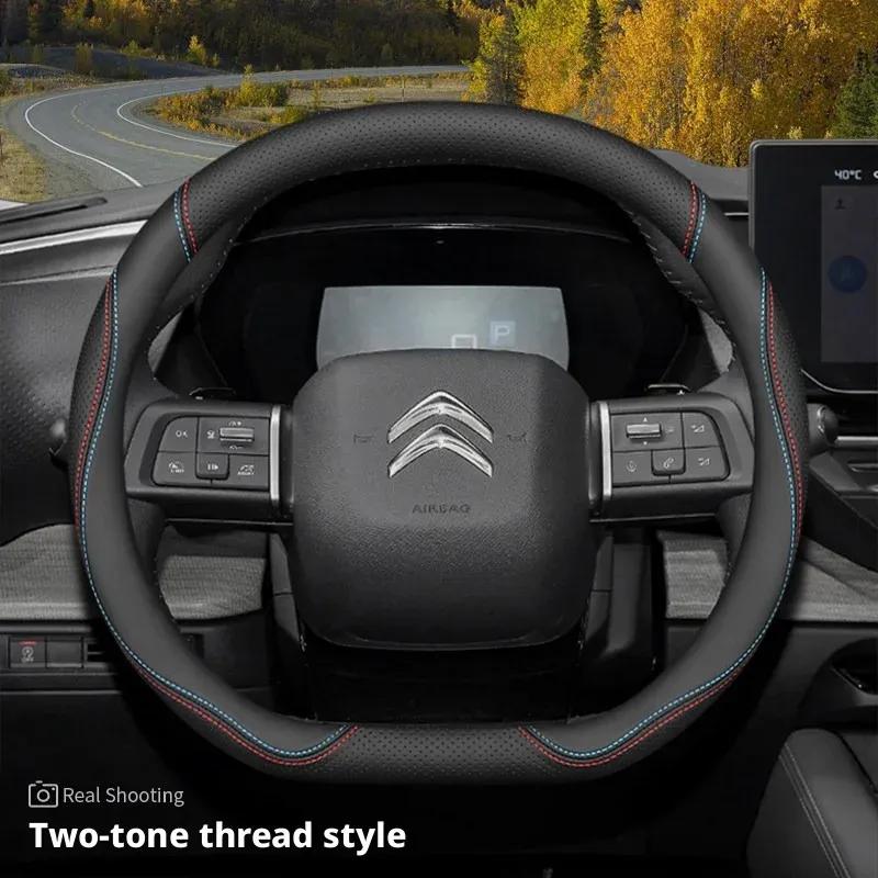 Leather Car Steering Wheel Cover for Citroen C3 C4X C5X C5 Aircross e-Berlingo C4 2024 2025 Auto Interior Accessories