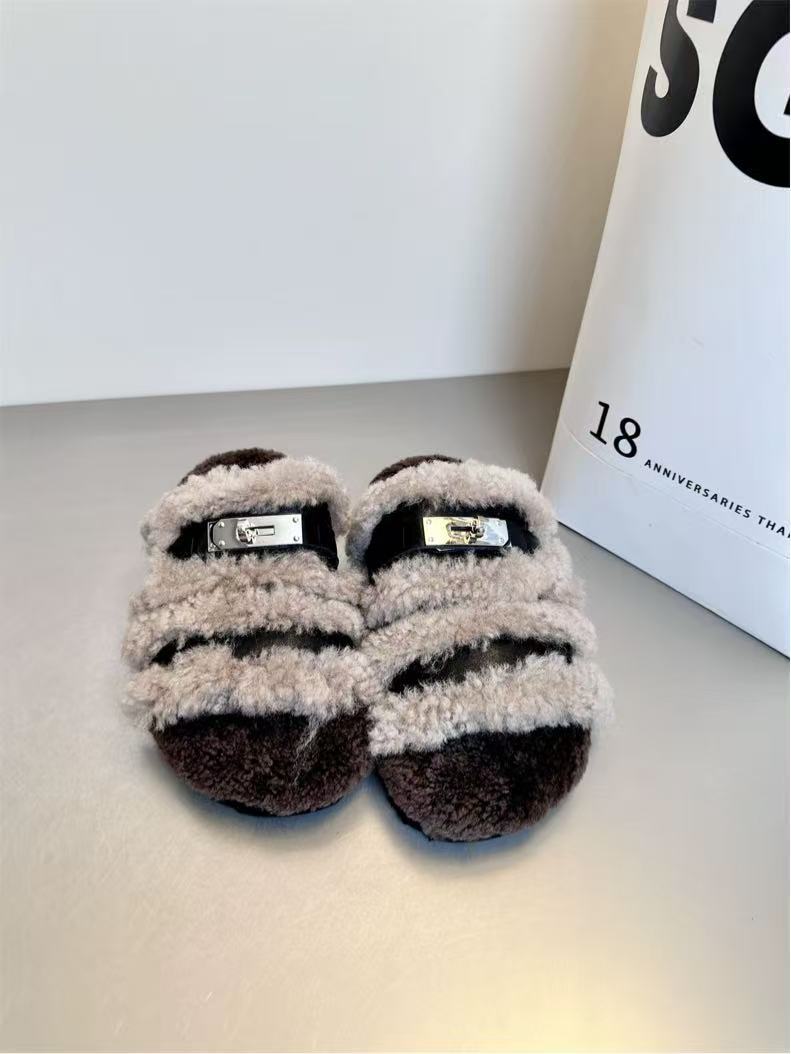 

Thick-bottomed heightening fluffy slippers women s autumn 2025 new Maillard casual lazy one-word light cotton slippers 35 чёрный