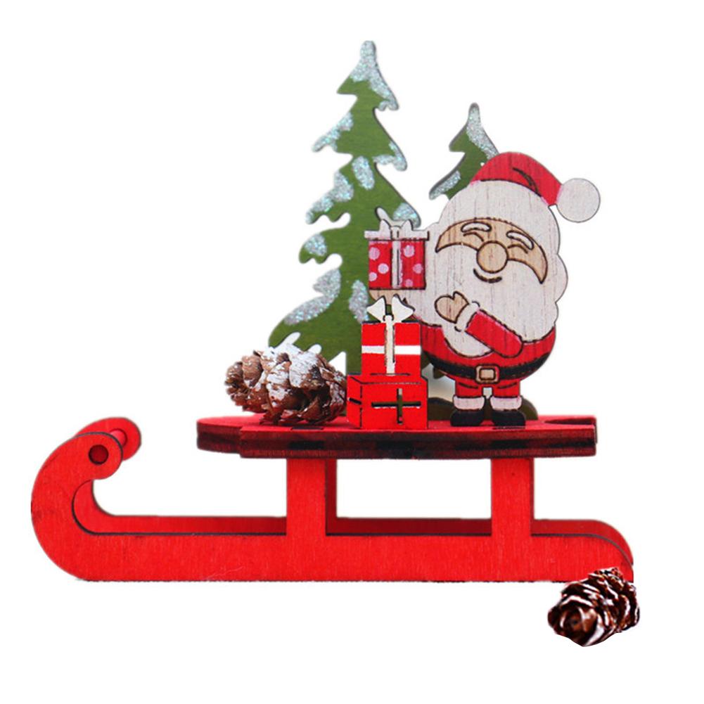 Christmas Sleigh Miniature Wooden Santa Snowman Deer Sled Ornament For Children Gift Desktop Small Ornaments Wooden Detachable