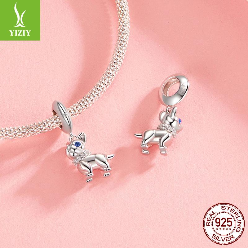 French Dou Pendant S925 Silver Beads, Creative Diy Bracelet Beads Cute Puppy Pendant