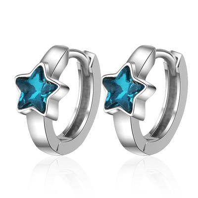 Blue Five-Pointed Star Crystal Earrings - Korean Style, Unique Copper Design