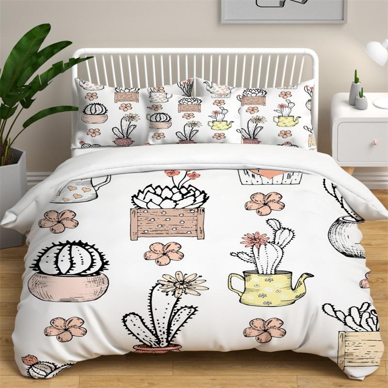 

Зеленый кактус в горшке пододеяльник комплект постельного белья размера King полиэстер одеяло чехол мультфильм зеленое растение милый кавайный для малыша мальчик комплект постельного белья 70x133cm 2pcs