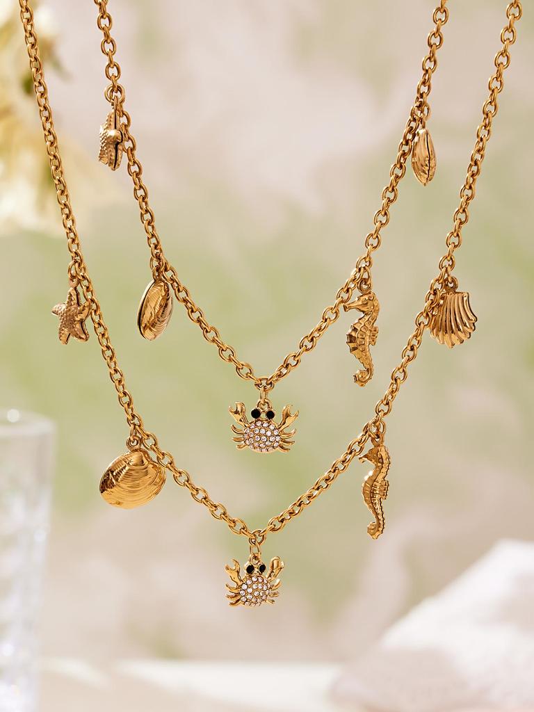 Oumeka Ocean Stainless Steel Zircon Crab Seashell Necklace & Bracelet Set