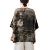 Ethnic Style Summer Cotton Linen Blouse Ethnic Style Bat Sleeve Loose Large Round Neck Comfortable T-shirt for Women