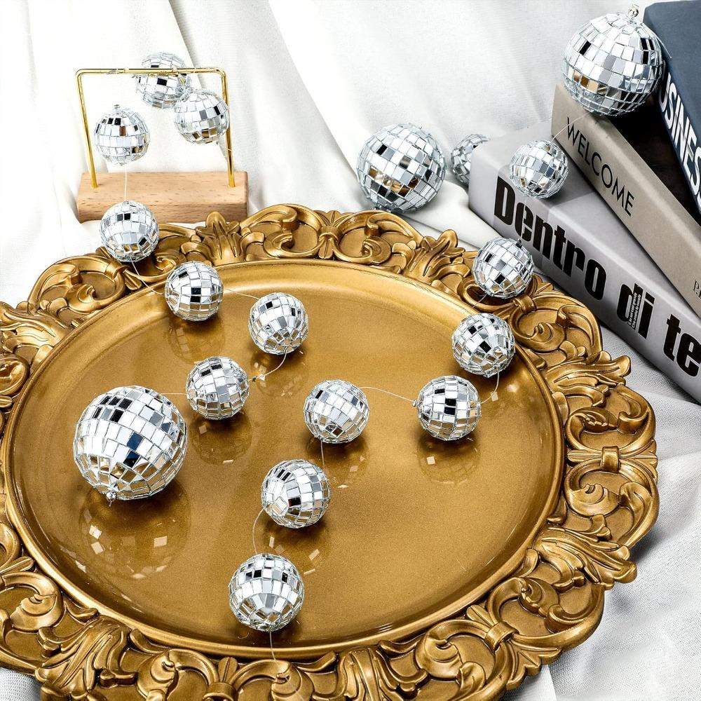 10pcs Disco Party Decorations Mini Disco Ball Garlands Silvery Mirror Ball Hanging Banner Silver Streamer Curtains Disco Ball Beaded Garland