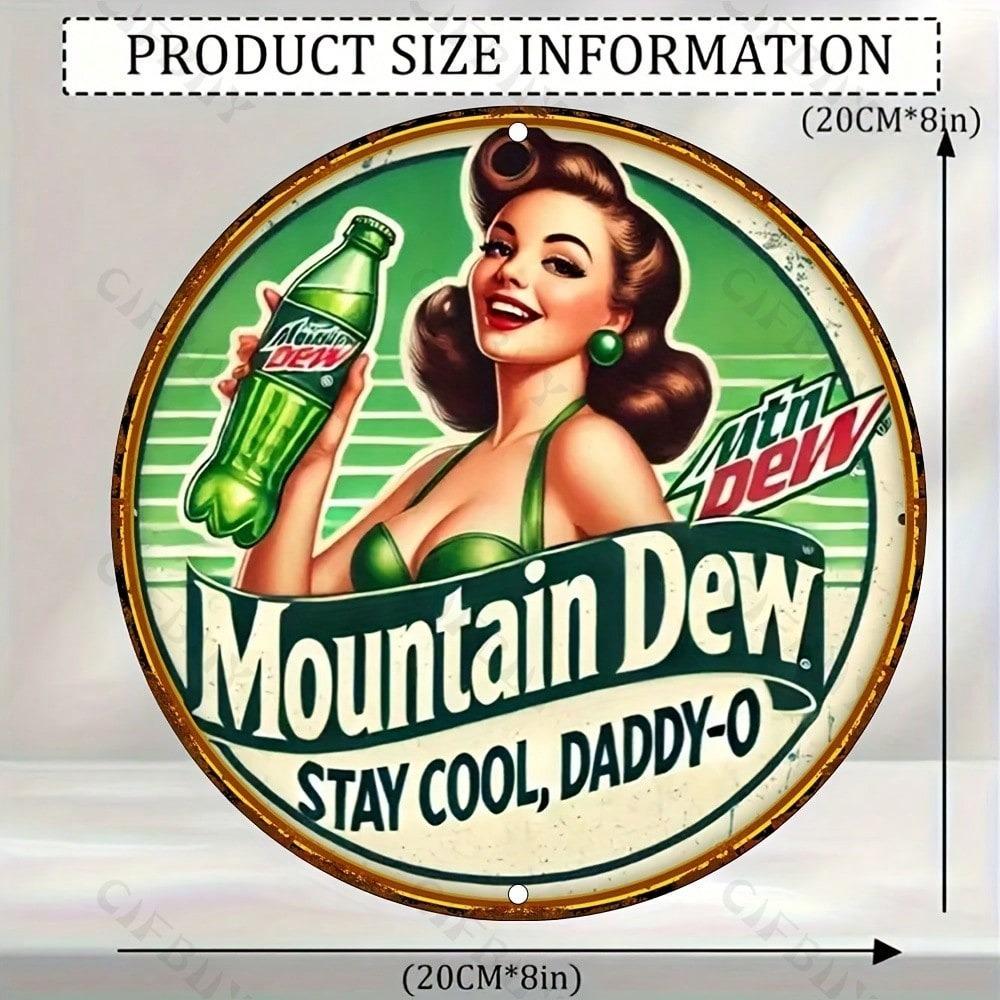 Vintage Mountain Dew Metal Tin Sign 8x8 Inch Wall Art for Home Bar Cafe