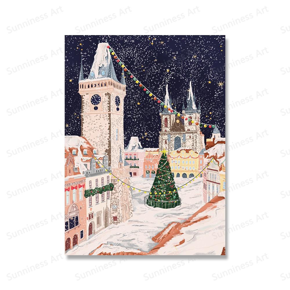 Christmas Gift Travel London Paris Prague Wall Art Canvas Painting Holiday Cottage Posters and Prints for Living Room Home Decor