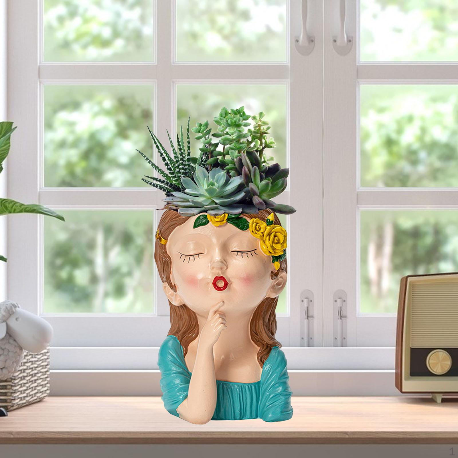 

Flower Pot Sculpture Fresh Unique Bust Vase with Hole for Home Decor Outdoor синий