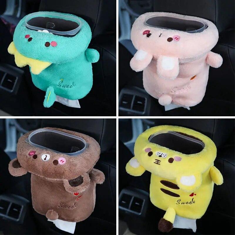 

Автомобильный ящик для салфеток, автомобильный мусорный бак, автомобильный мусорный пылезащитный чехол с мультяшными животными, плюшевая сумка для хранения автомобиля, автомобильный органайзер, задний карман на заднее сиденье