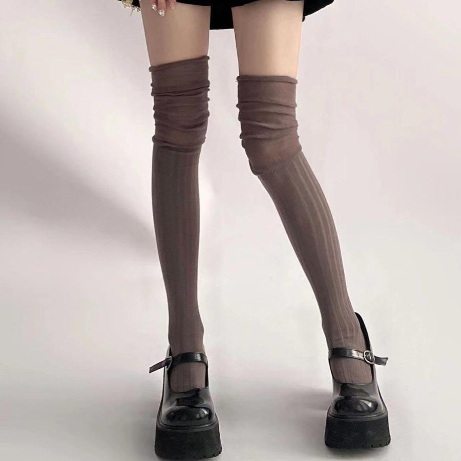 Damen Overknee Patchwork Lange Socken, Slouch-Stil, Frühling/Herbst, Milchweiß, Hoher Schaft für Stiefel mit Knieschonern
