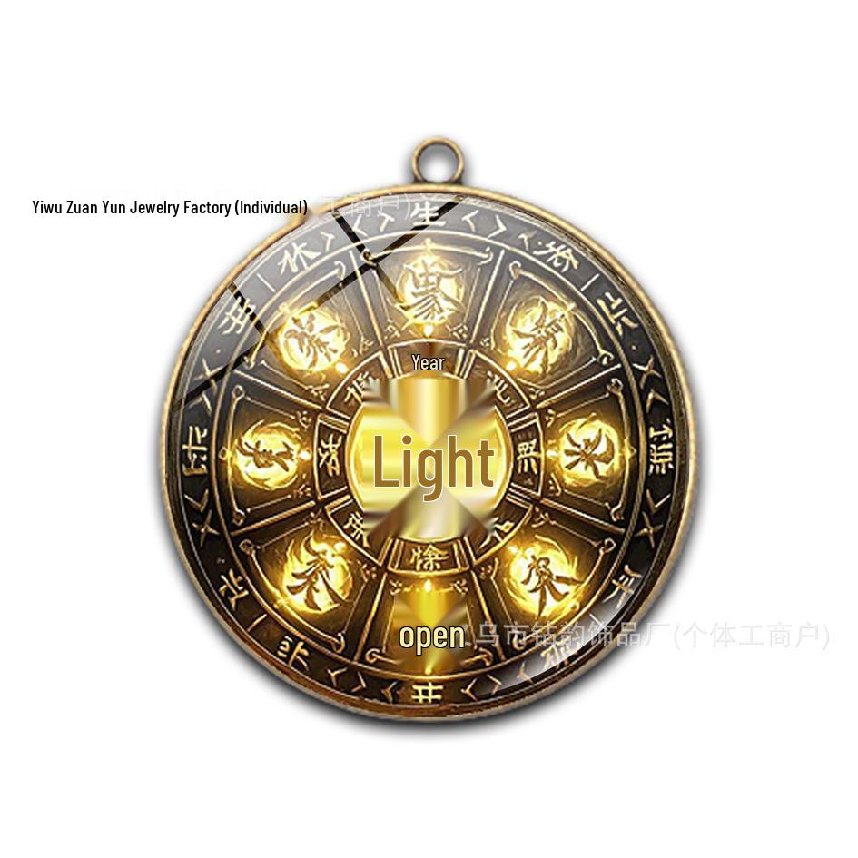 4cm Eight Doors Antique Bronze Pendant with Turquoise Gem - High-Quality Welcome Wealth Hanging Jewelry.