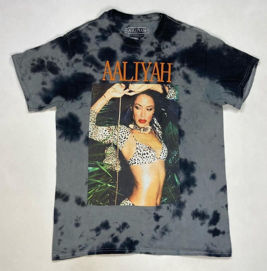 Aaliyah Graphic T-shirt Men Medium Black Gray Tie Dye Short Sleeve Music XXL
