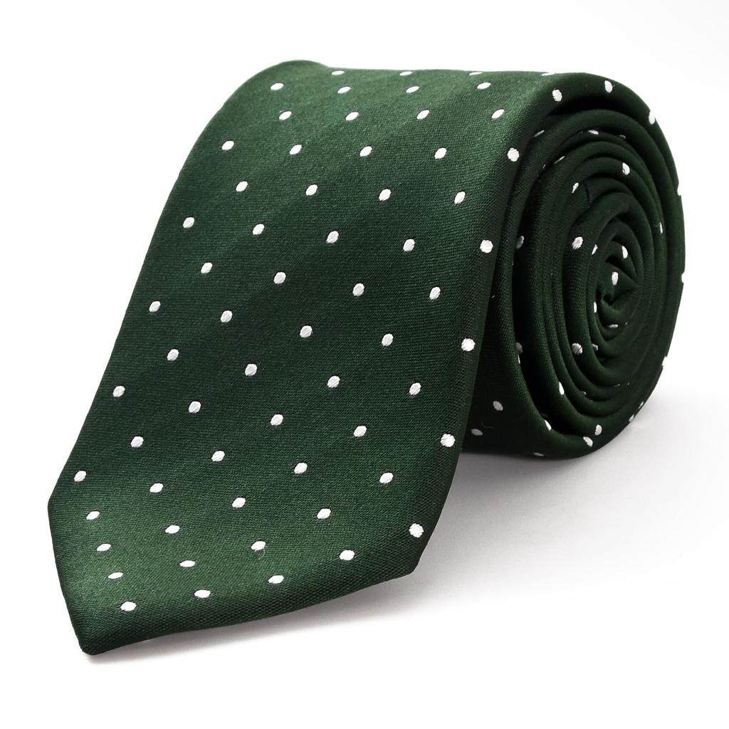 Michiko London Brand Made in Pin Dot Pattern Necktie, Japan, 100% Silk, (Green, B)