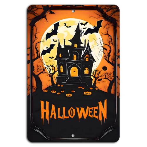 Spooky Halloween Night Haunted House Moonlit FrightsAluminumtin sign 20x30cm(7.8x11.8inch)