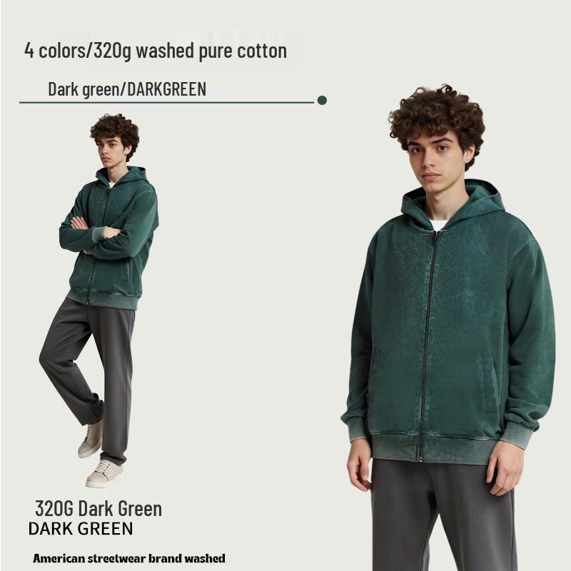 Men s Washed Tie-Dye Cotton Zipper Hoodie (320g) Double Extra Large