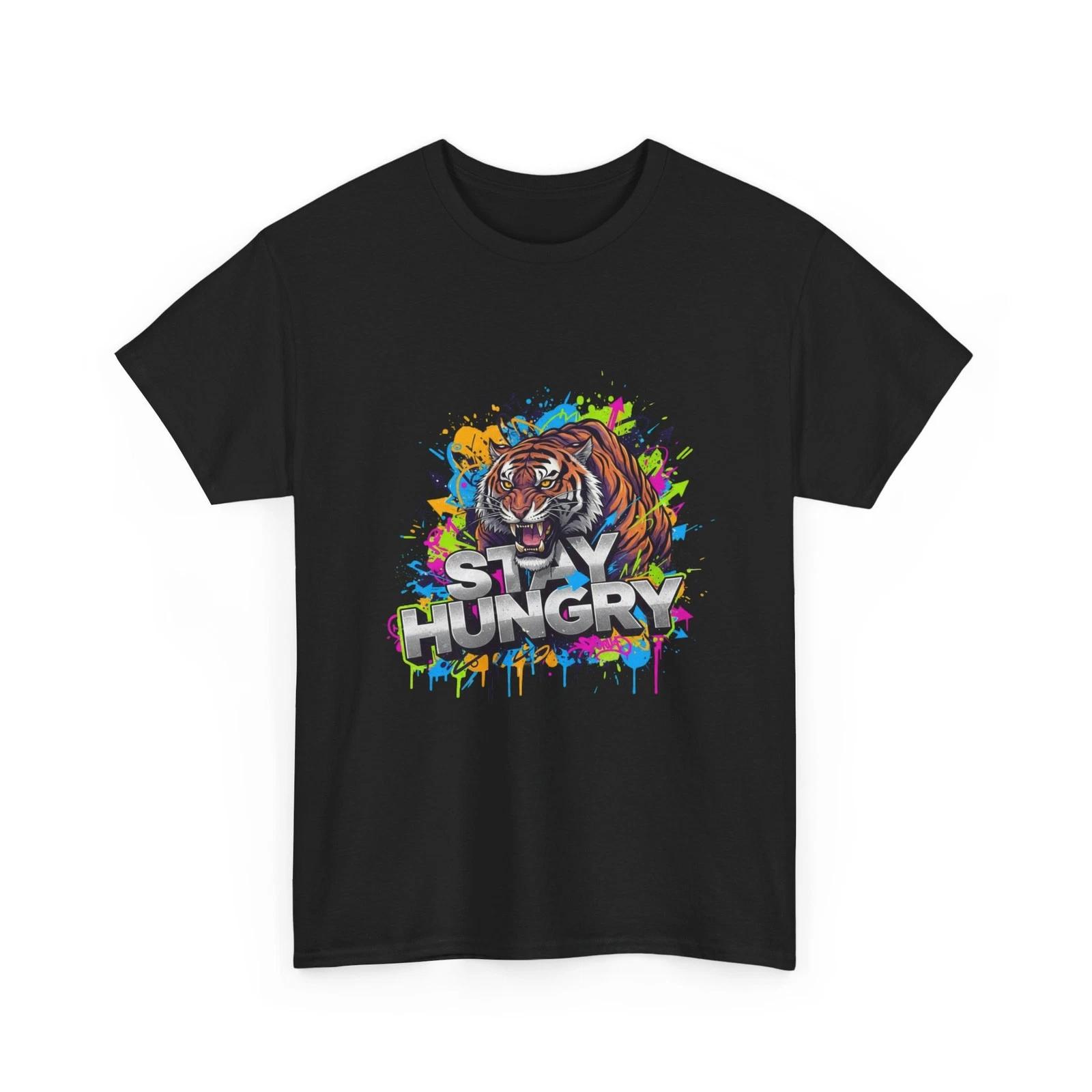 Stay Hungry Tiger T-Shirt | Colorful Graffiti Illustration, Aggressive Animal 2XL
