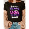 Dog Lover's Gift Fashion Letter Print T-shirt, Short Sleeve Crew Neck Casual Top for Summer & Spring