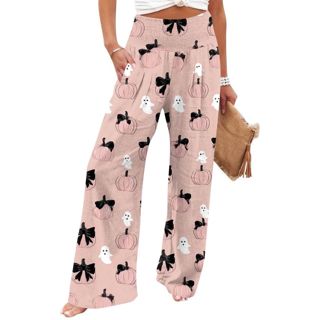 Women's Casual Time Straight Leg Pants Print High Waist Pants With Pockets