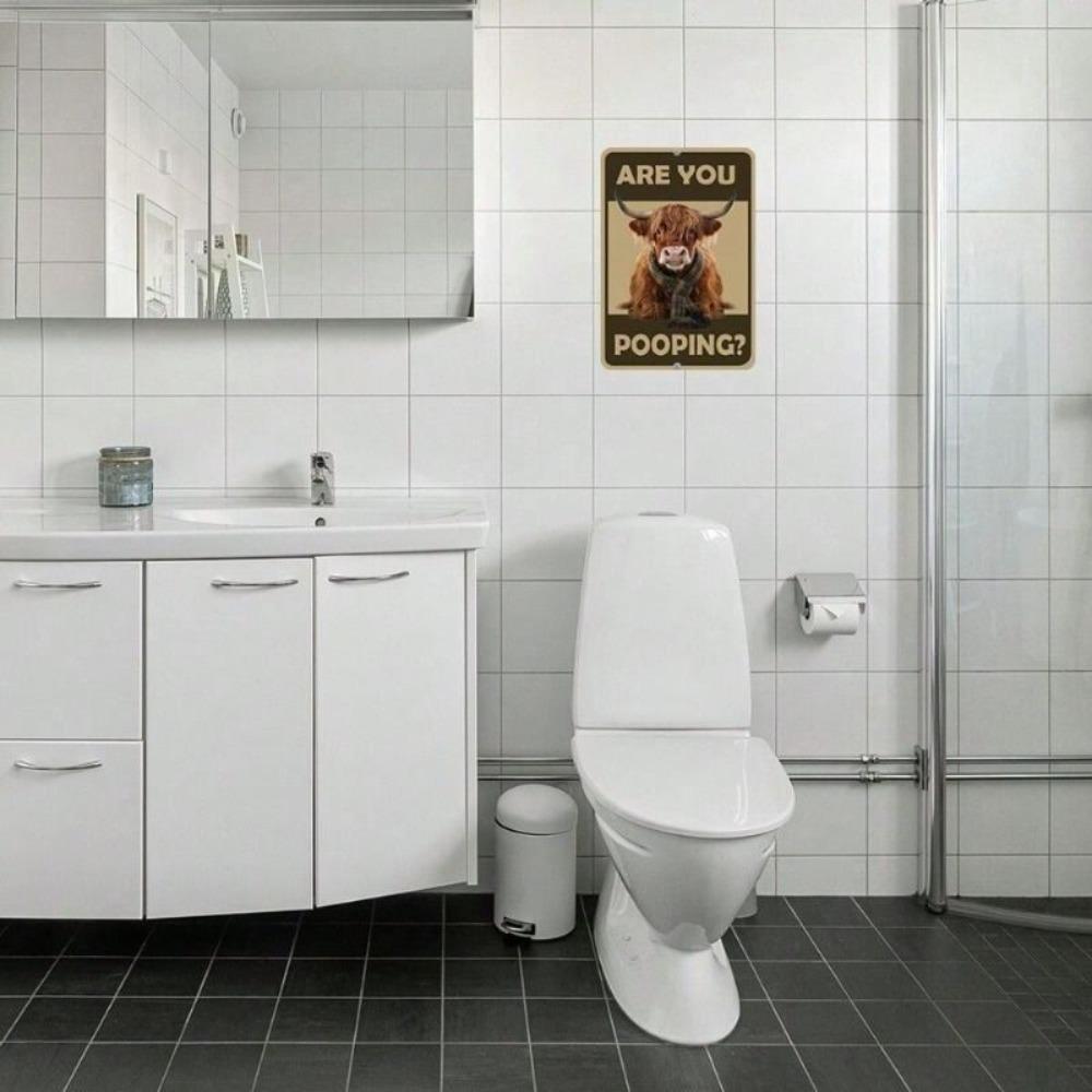 Funny Cow Pooping Metal Poster for Toilet Wall Art