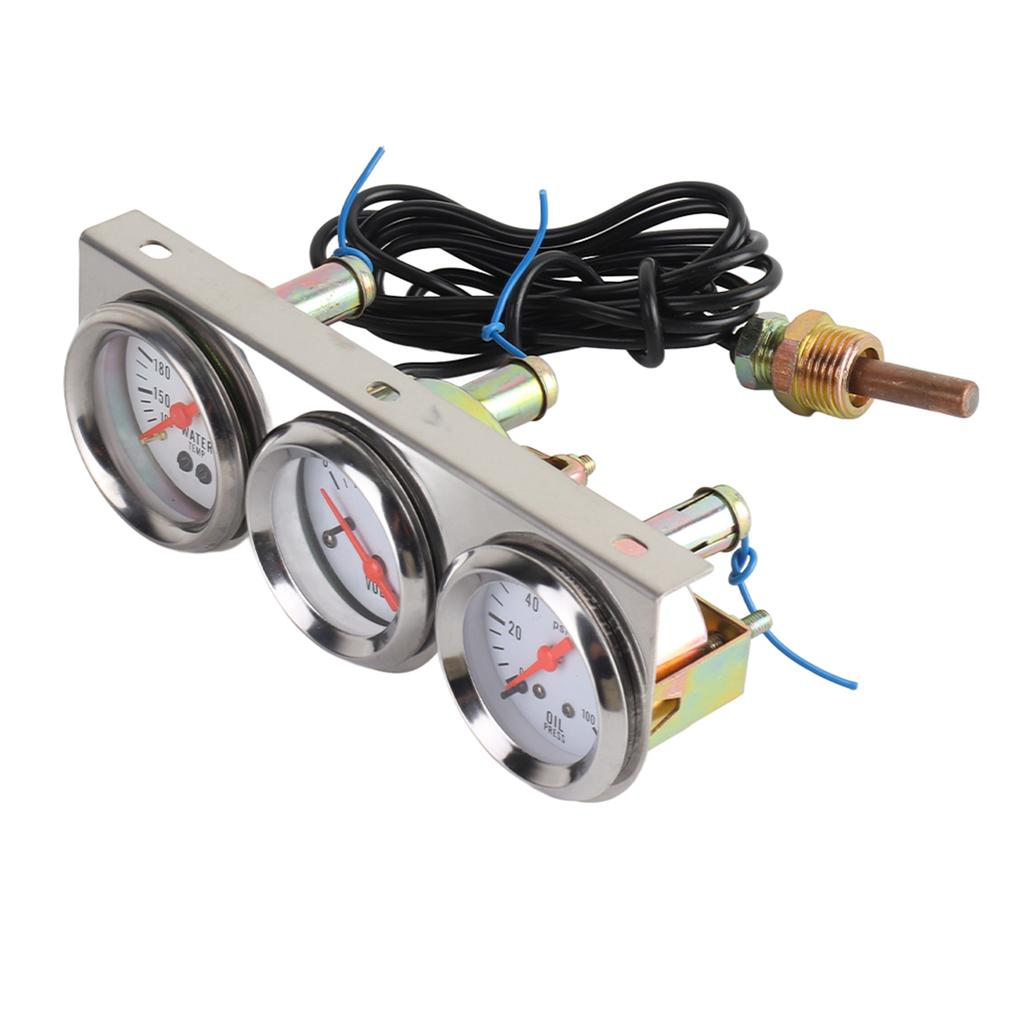 Car Gauge Kit 3 In 1 52mm 2in Water Temperature Oil Pressure Voltage Meter Universal for 12V Car