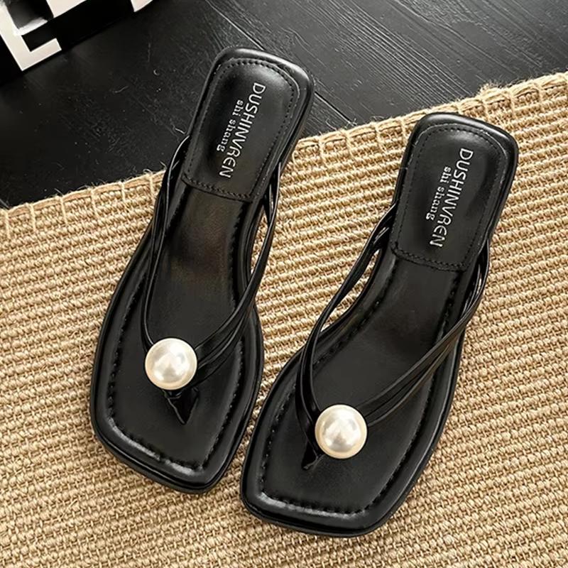 Fashion Bead Designer Women Heeled Slippers Clip Toe Sandals Woman Flip Flops Fashion Slides Summer 2025 New Elegant Sandalias De Mujer