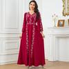Women's V-Neck Embroidered Beaded Long Dress - Elegant Muslim Robe