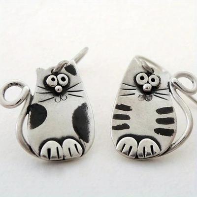 Lovely CAT DRAWING Wire Earrings Crazy Cat Lady Vet Dr Pet Sitter Gift 3D Feline Jewelry