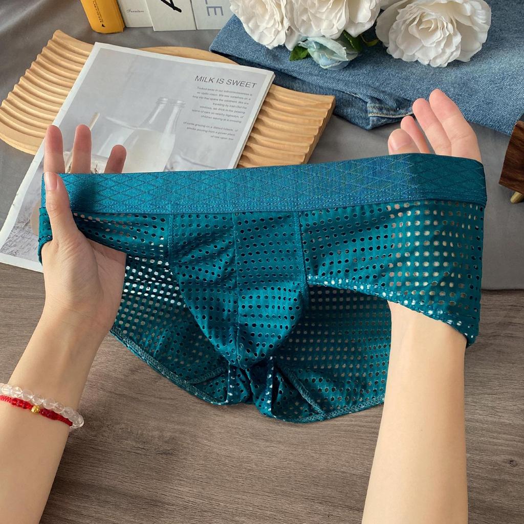 Men's Ice Silk Mesh Breathable Low Waist Briefs with Wide Waistband