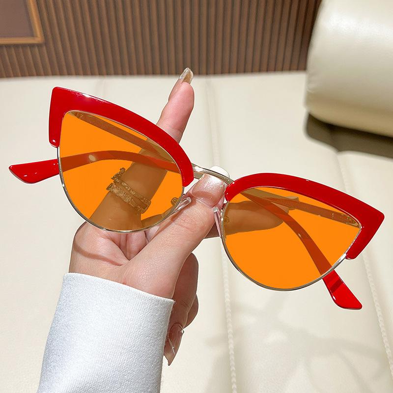 

Металлические очки с полуободковой оправой для ночного видения и защиты от синего света, линзы оранжевого и красного цвета, унисекс, модные очки «кошачий глаз» для гейминга и защиты глаз