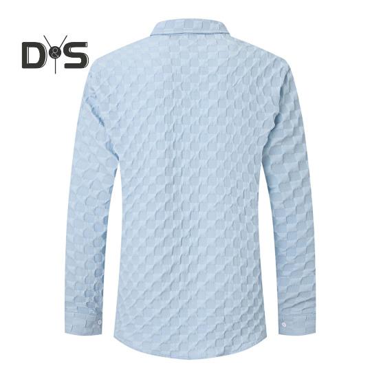 Fall Spring Men Shirt Button Turn-down Collar Long Sleeves Loose Plaid Applique with Chest Pocket Daily Wear Business Bottoming Top