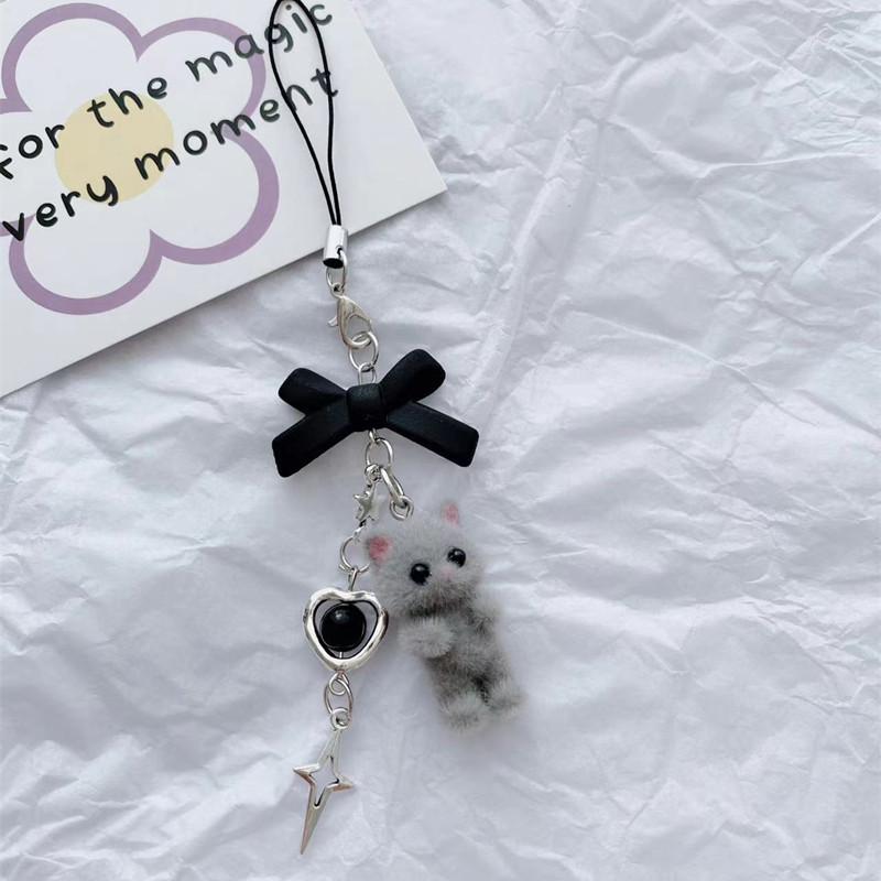 S 1 Piece Fashion Y2k Style Lovely Kitty Mobile Phone Charms Cute Cat Bow Cross Keychains Lanyard for Keys Strap
