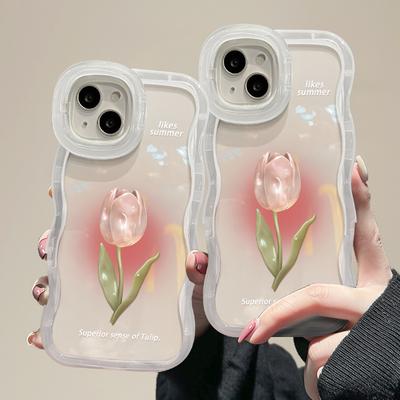 Smudged Tulip Bracelet Suitable for Apple 16pro Transparent Mobile Phone Case 15 Invisible Double Bracket 14 Silicone Anti-fall X