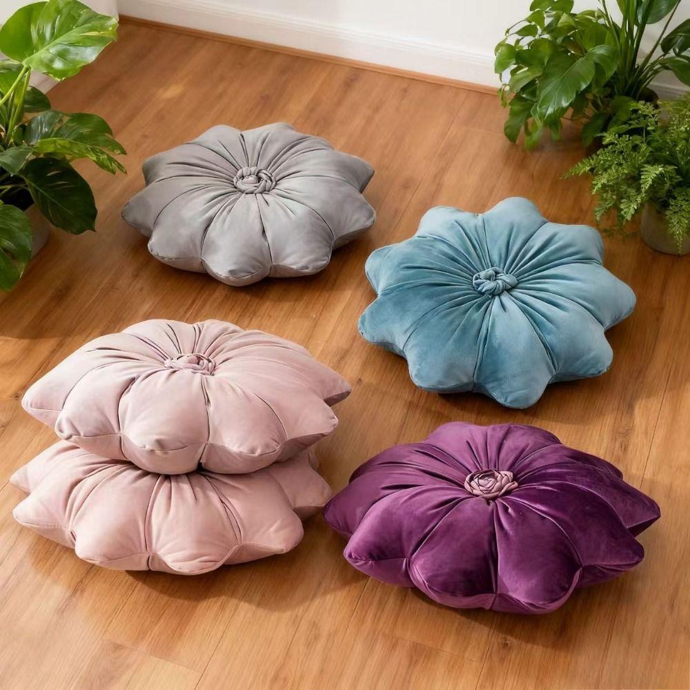 Soft Sunflower Throw Pillow Dutch Velvet Bedroom Pillow Minimalist Round Pillow  Couch Accessory