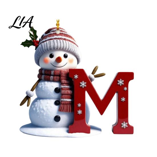 Custom Christmas Tree Decorations 2D Snowman Ornaments, Personalized Letter Ornaments for Tree, Initial Ornament, Ornament DIY Hanging Xmas