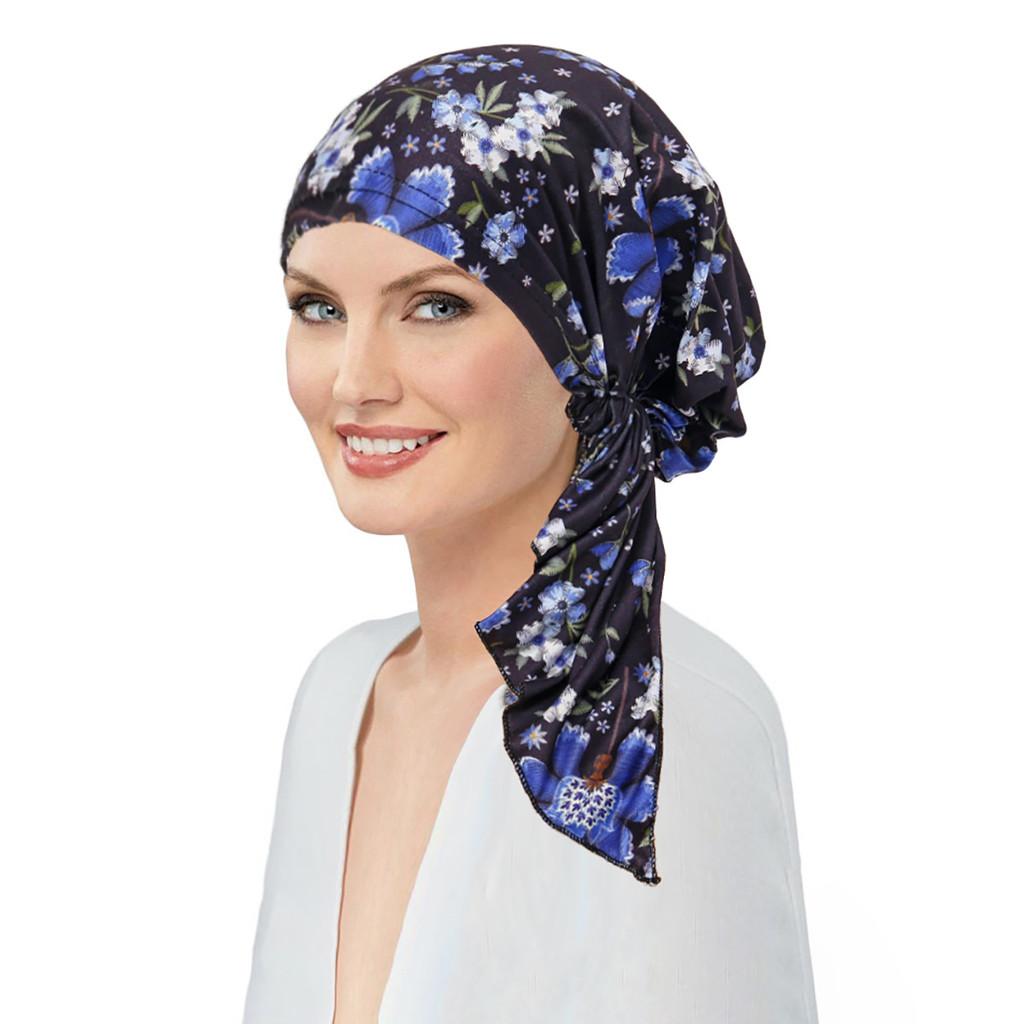 Elegant Floral Print Womens Headscarf Beanie With Polyester Material For All Seasons