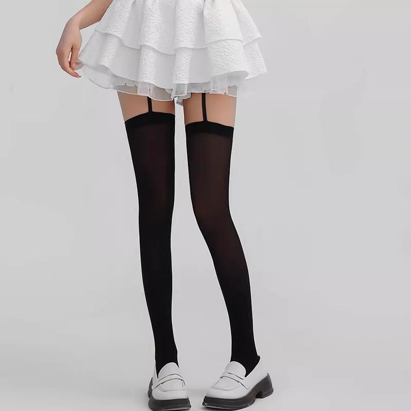 2026 Personality Metal Cross Tights for Women Suspender Socks Thin Thigh High Lolita Anime Cosplay Gothic Over Knee Stockings