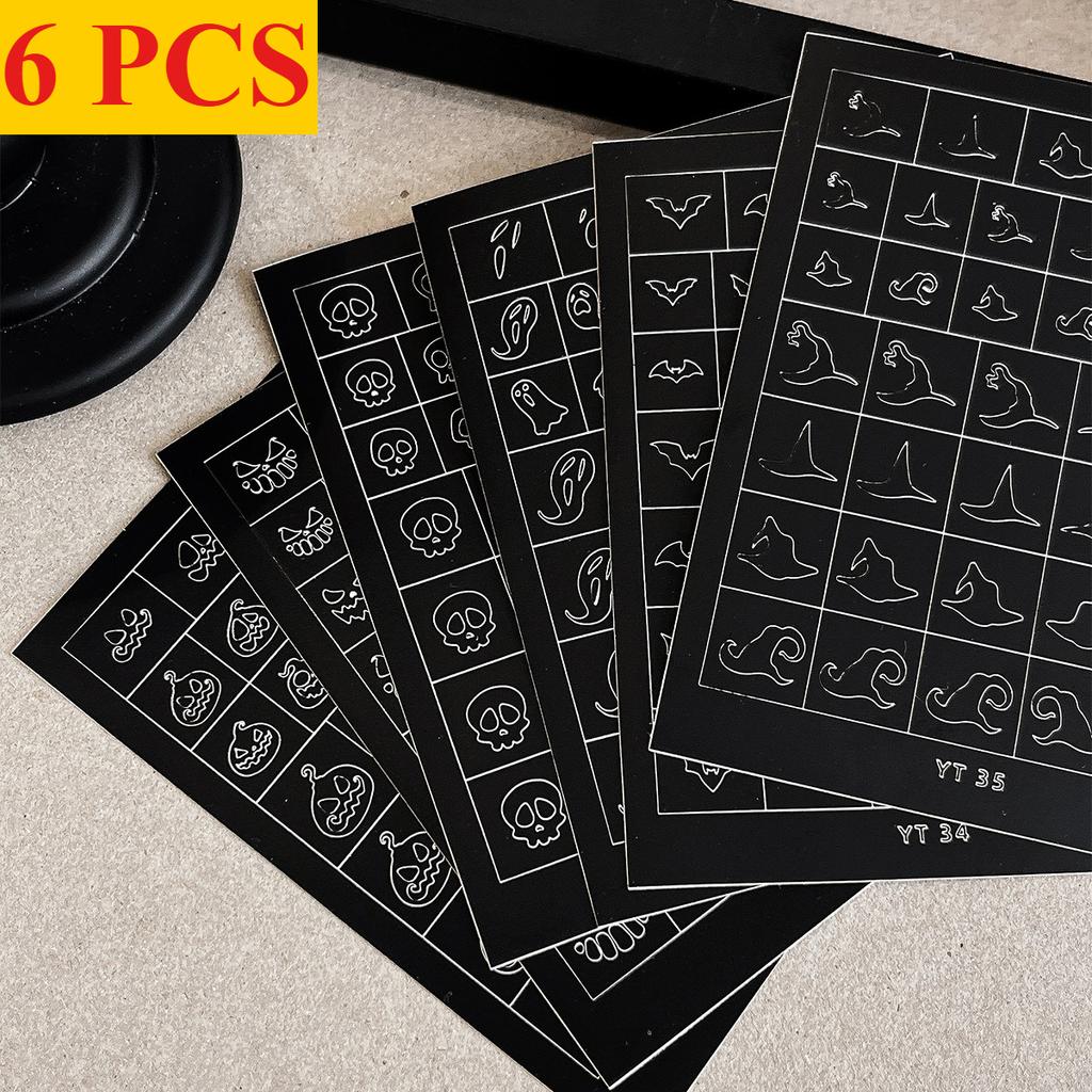 1/6pcs Nail Art Decorations Stickers Spray Painted Hollow Halloween Nail Stickers French Pumpkin Heads Bats Ghosts Adhesive