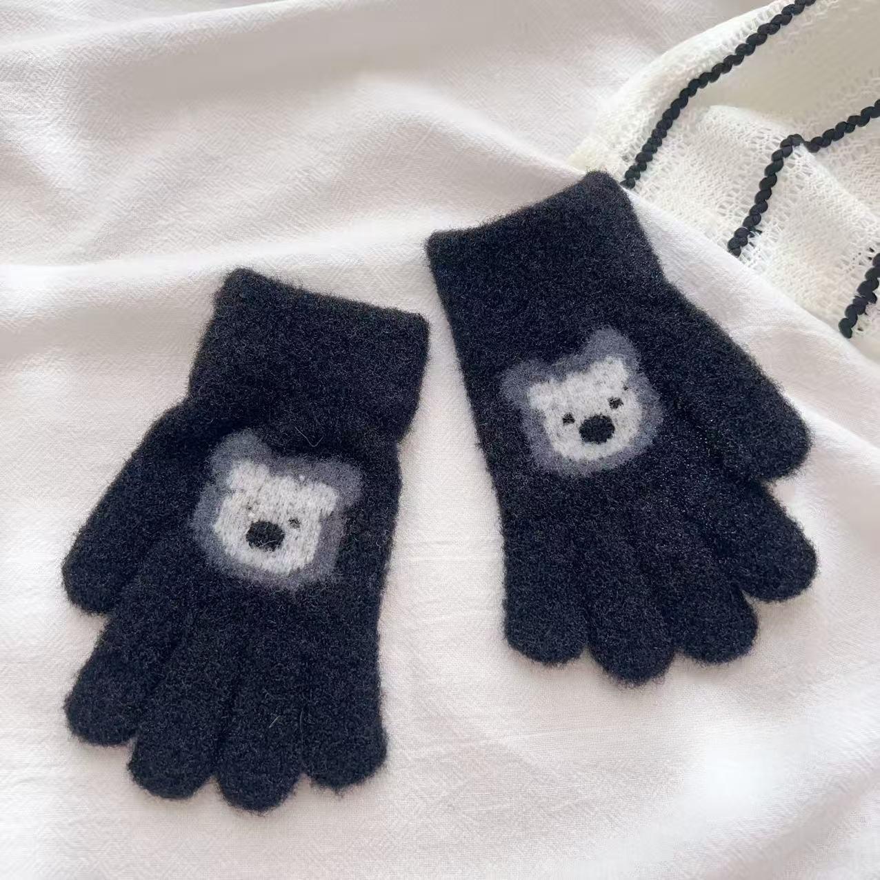 Children s Cartoon Bear Gloves for Winter Warmth  New Five Finger Full Finger and Two Finger Warm Gloves for Boys one size