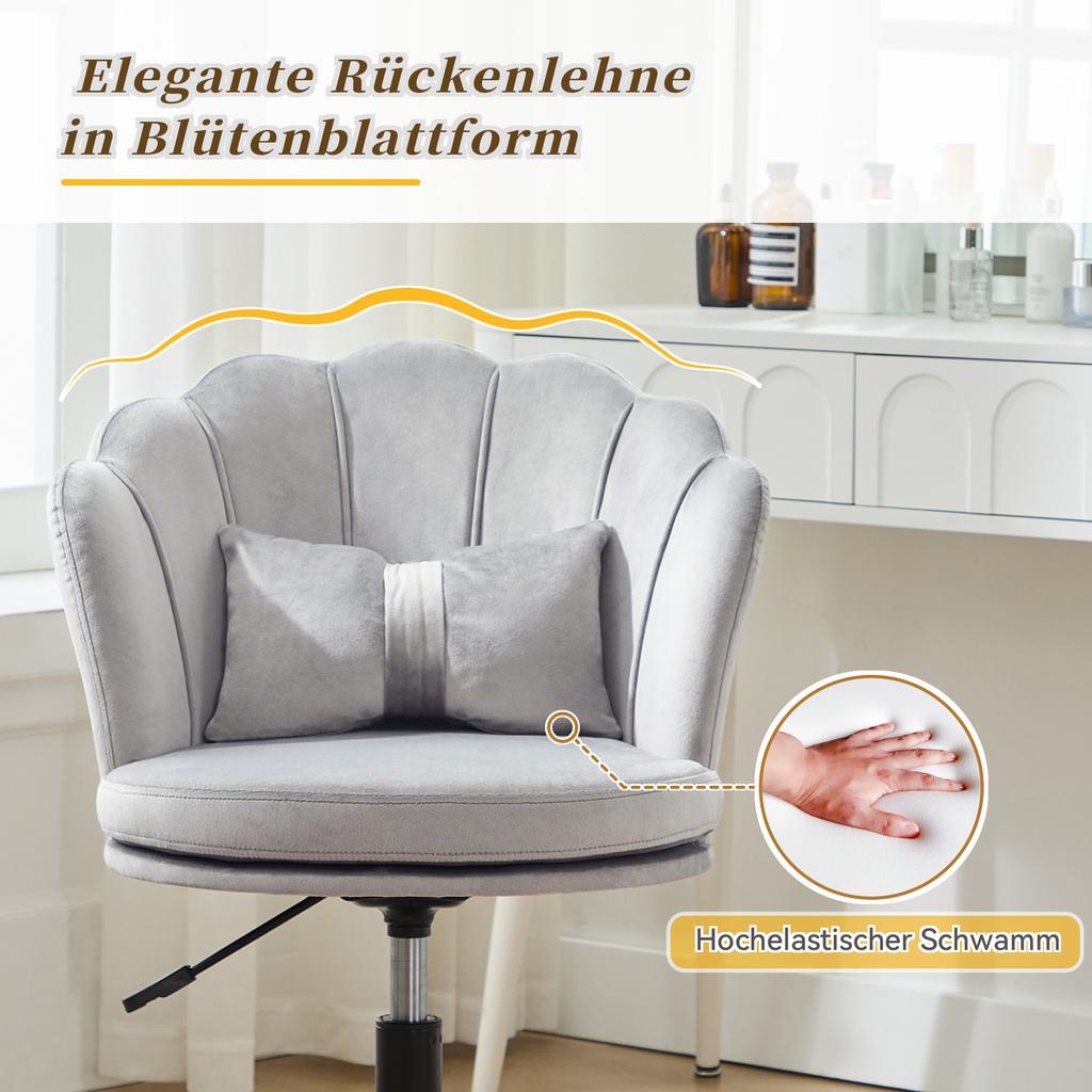 Modern Design: Dressing Chair, Office Chair, Petal-Shaped Backrest, Butterfly-Shaped Lumbar Cushion, Height-Adjustable, Soft Seat Cushion.